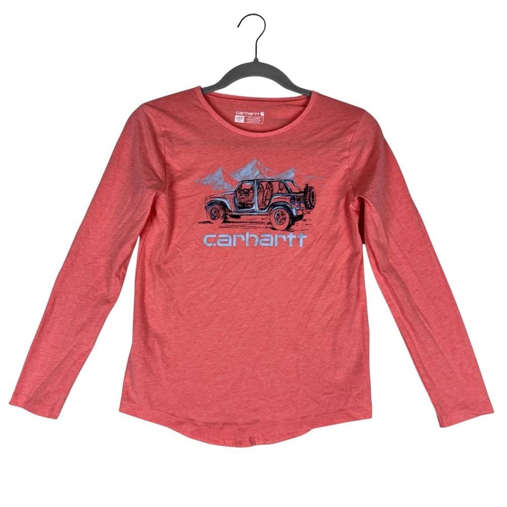 Carhartt Shirt Girls 12 Pink Long Sleeve Mountain Truck‎ Graphic Tee Outdoor